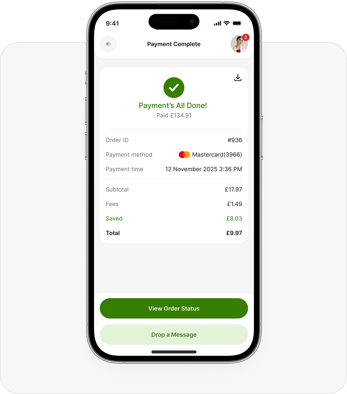 Aulax app payment complete screen